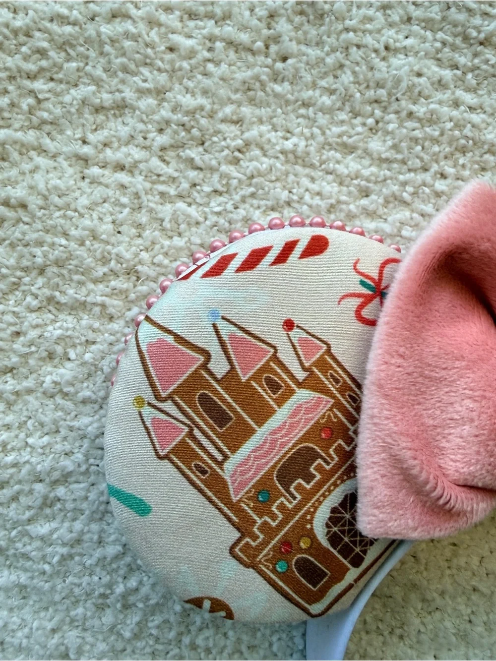 Christmas gingerbread Cinderella Pink Bow Holiday Print Mouse Ear Headband